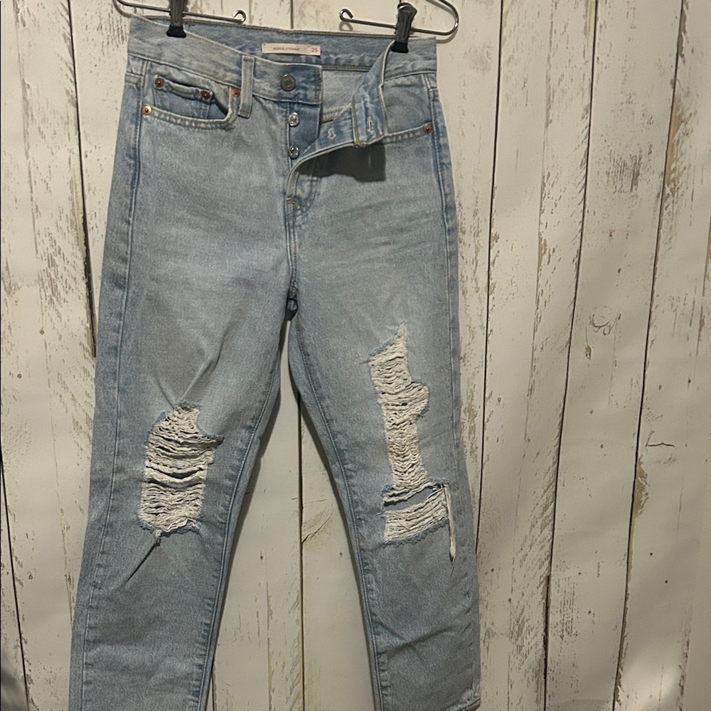 Levi's Light Blue Distressed Straight Leg Jeans